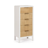 Comoda cu 5 seratre, alb/maro deschis, din MDF lemn si otel, Charley Bizzotto